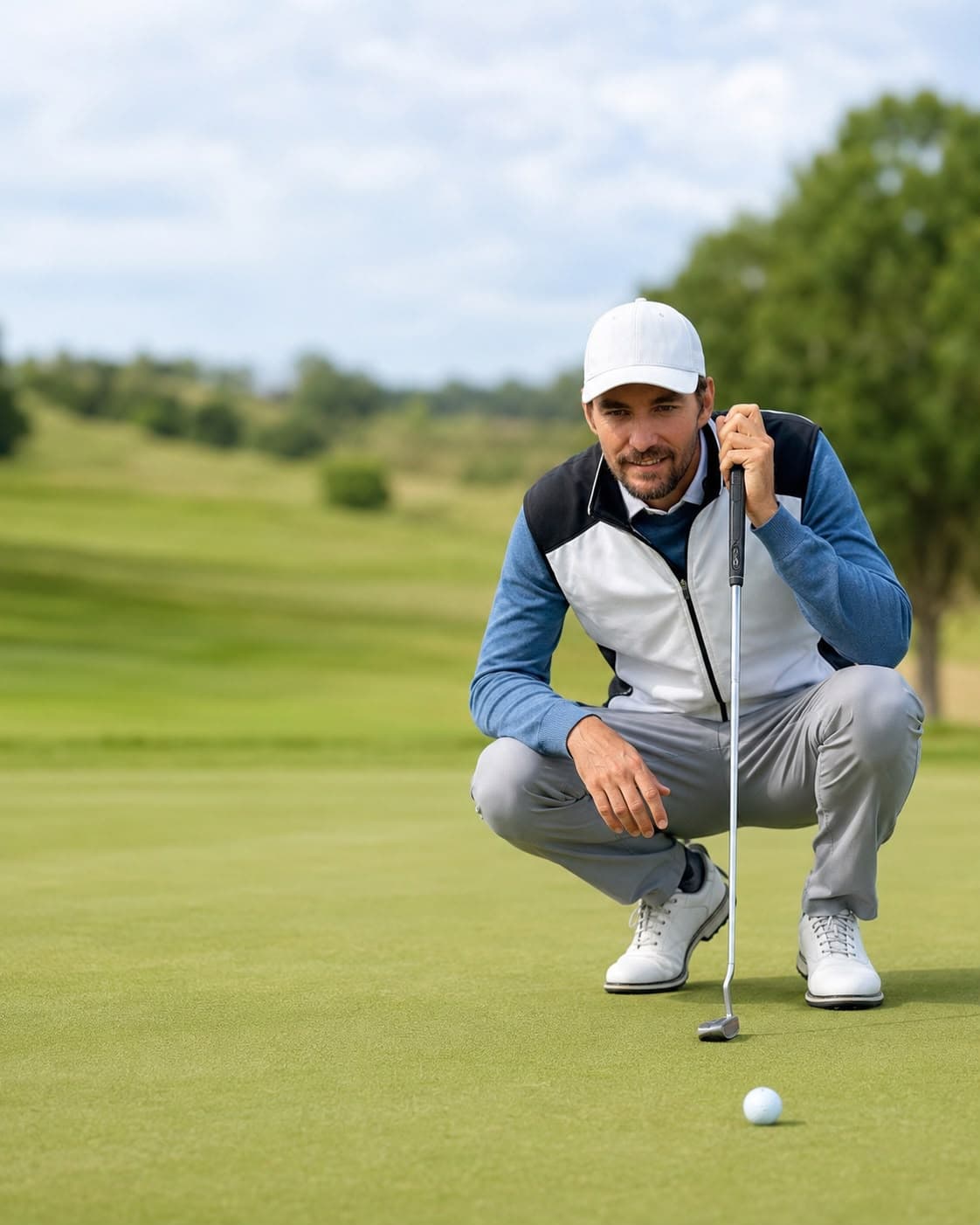 Juraj Pavle lining up a putt on the green